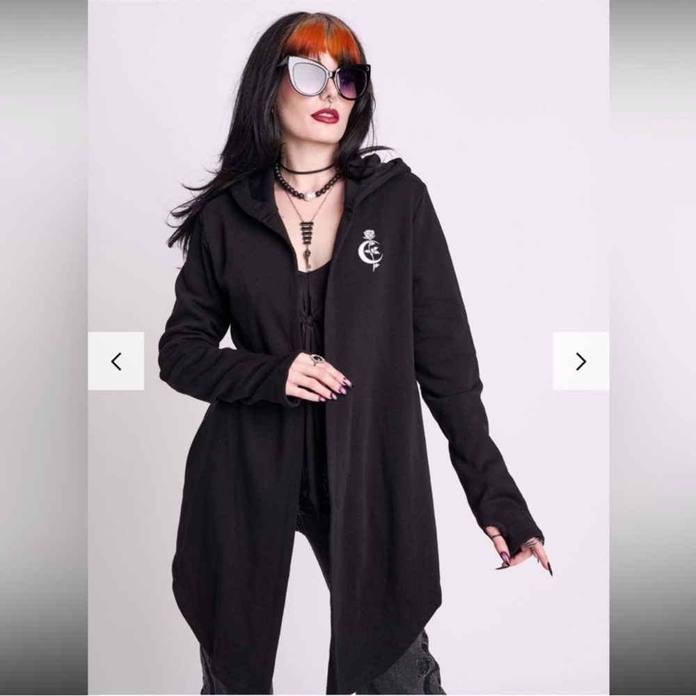 🔮🌙🖤 Midnight Hour Skeleton Spine Lace Hooded Goth Cardigan XL Oversized 🖤🌙🔮 - Picture 3 of 6